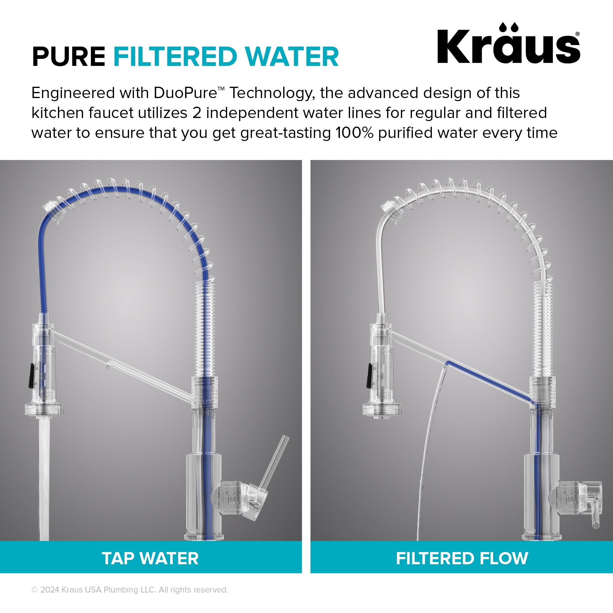 KRAUS Bolden 2-in-1 Commercial Style Pull Down Single Handle Water Filter Kitchen Faucet for Reverse Osmosis or Water Filtration System in Spot-Free Brushed Brass