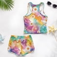 thumbnail image 6 of COEQINE Summer Girls Tankini Swimsuits 2 Piece with Removable Pads for Kids Ages 14-15 Printed Bathing Suits for Teen Modest Comfortable Beach Vacation Wear, Daisy Colorful Tie-dye, 6 of 8