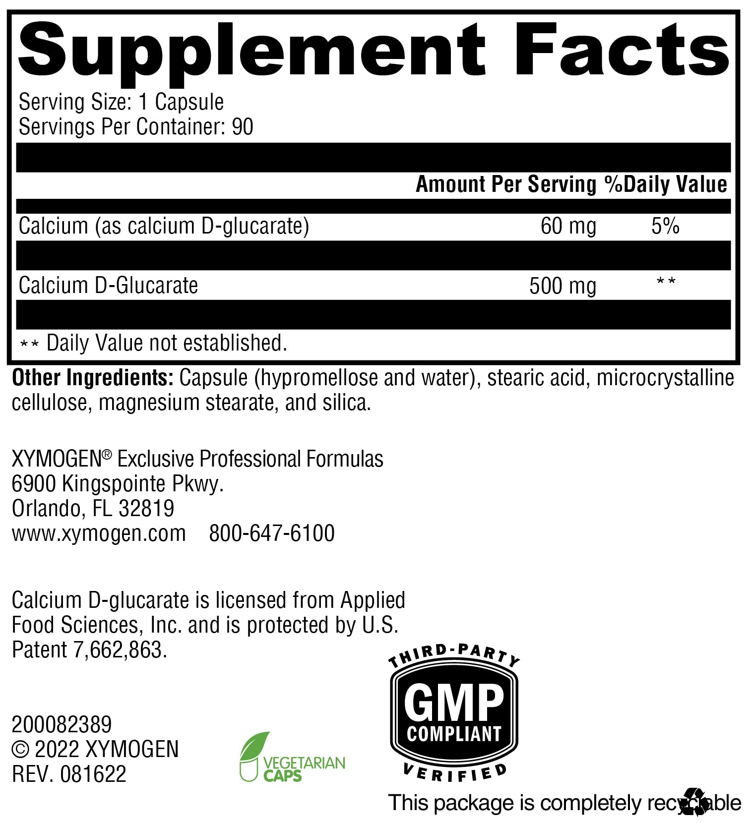 XYMOGEN Calcium D-Glucarate - Supports Endocrine Health & Liver Detox Pathways - Vegan, Gluten-Free & Non-GMO - 90 Capsules
