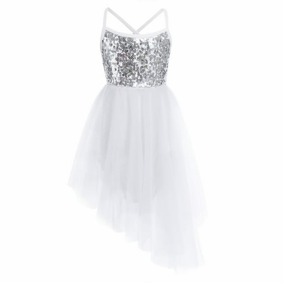 LiiYii Little Big Girls Ballerina Costume Sequins Camisole Chiffon Ballet Tutu Dress Skirted Leotard Ivory 3X