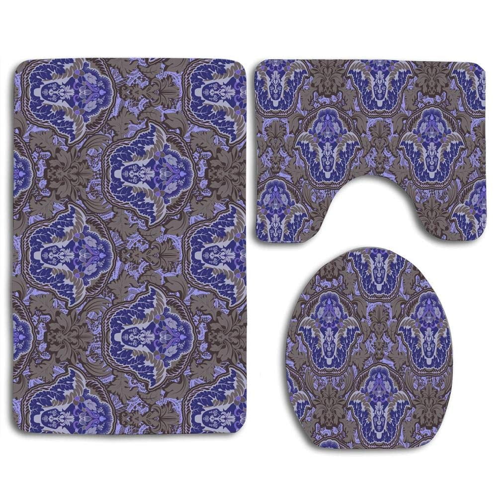 XDDJA Floral Blue Grey 3 Piece Bathroom Rugs Set Bath Rug Contour Mat