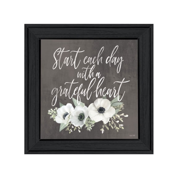 Trendy Decor 4U " Grateful Heart" Framed Wall Art, Modern Home Décor Black Framed Print for Living Room, Bedroom & Farmhouse Wall Decoration by House Fenway 15"x15"