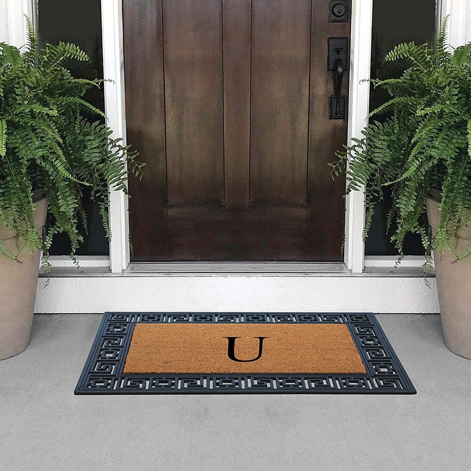 A1HC Natural Rubber & Coir 24x36 Monogrammed Doormat For Front Door, Anti-Shed Treated Durable Doormat for Outdoor Entrance, Heavy Duty, Low Profile, Easy to Clean, Long Lasting Front Porch Entry Rug
