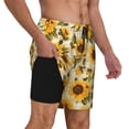 thumbnail image 2 of Naloa Scottish Plaid Sunflower Print Men Swim Trunks with Compression Liner ,Board Shorts,Men's Swim Shorts with Drawstring and Elastic Waistband-XX-Large, 2 of 6