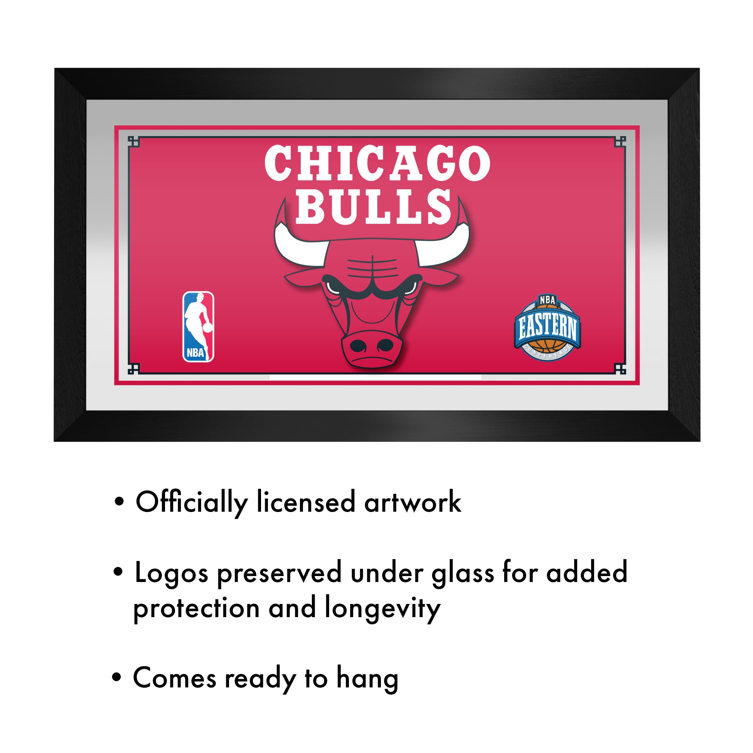 Chicago Bulls Logo Ready-To-Hang Black Framed Wall Mirror