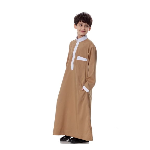 Boys Arabic Thobe Long Sleeve Button Coffee Long Thobe Kids Eid Outfit 7-8 Years Boys Clothes
