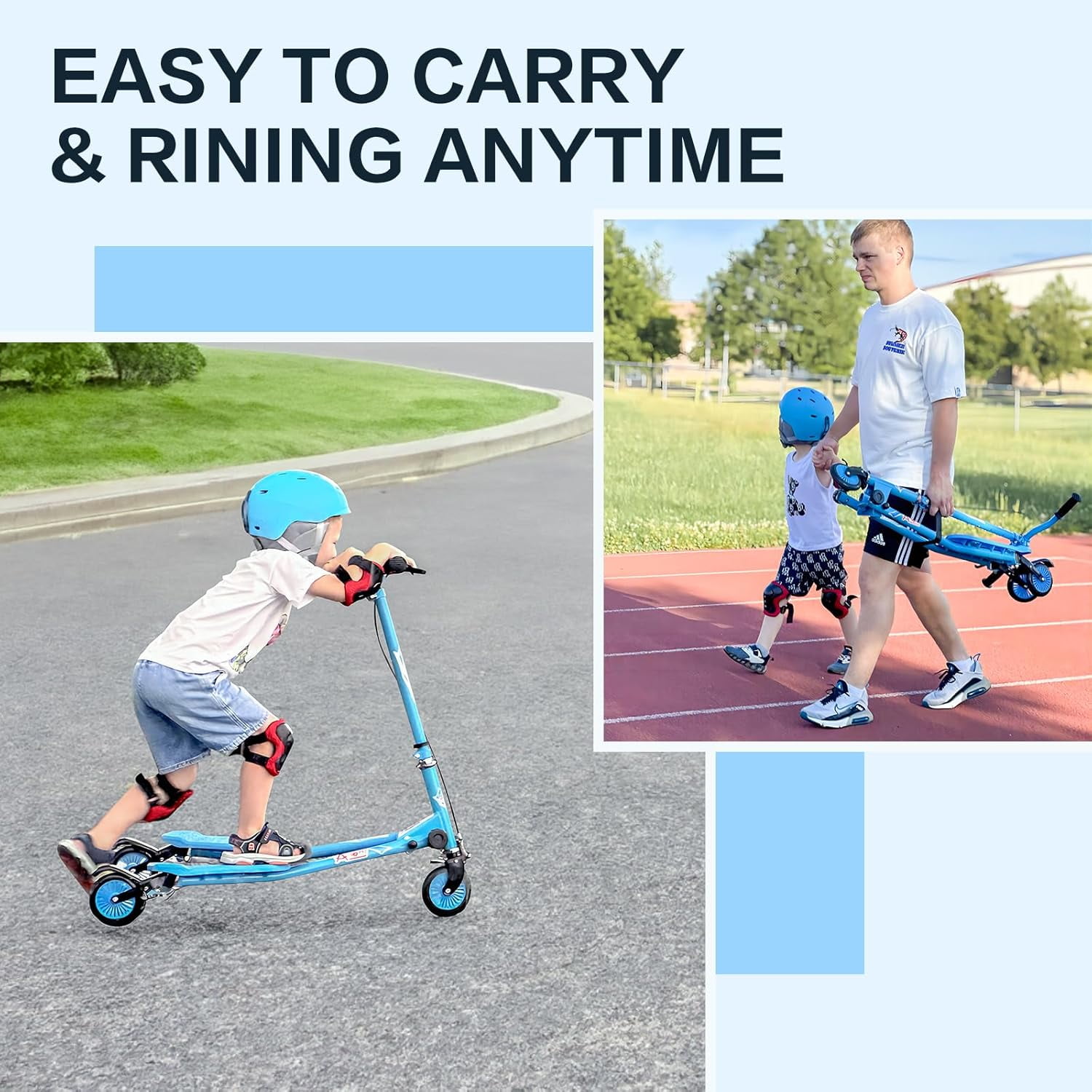 Kids Swing Scooter, 3 Wheels Drifting Scooter/Wiggle Scooters with Adjustable Height & Foldable for Boys/Girl/Ages 5-12 Years