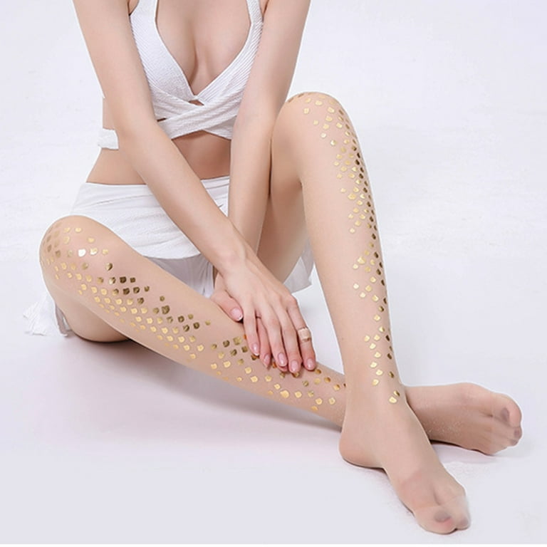 Women Summer Thin Transparent Silky Pantyhose Glitter Metallic Fish Scale  Sequins Print Sheer Tights Cosplay Leggings
