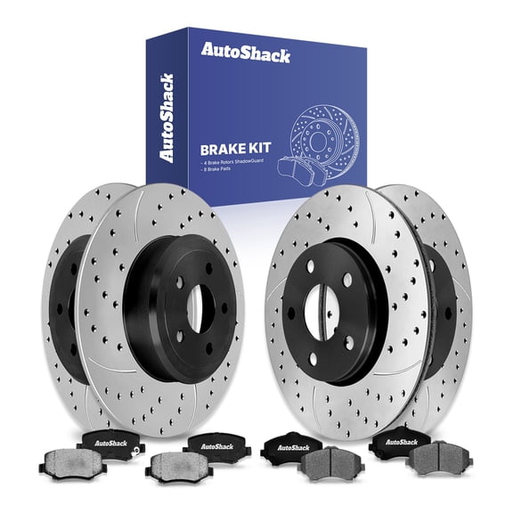 AutoShack Front Vented & Rear Solid Drilled & Slotted E-Coated Brake Rotors   Ceramic Pads 12-PC Brake Kit Replacement for 2008-2012 Jeep Liberty 2007-2011 Dodge Nitro ShadowGuard