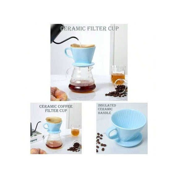 Pour Over Coffee Dripper, Ceramic Pour Over Coffee Maker With 3 Holes Flat Bottom, Easy Manual Brew Maker, Porcelain Slow Cone Travel, Camping, Office, Home, WH