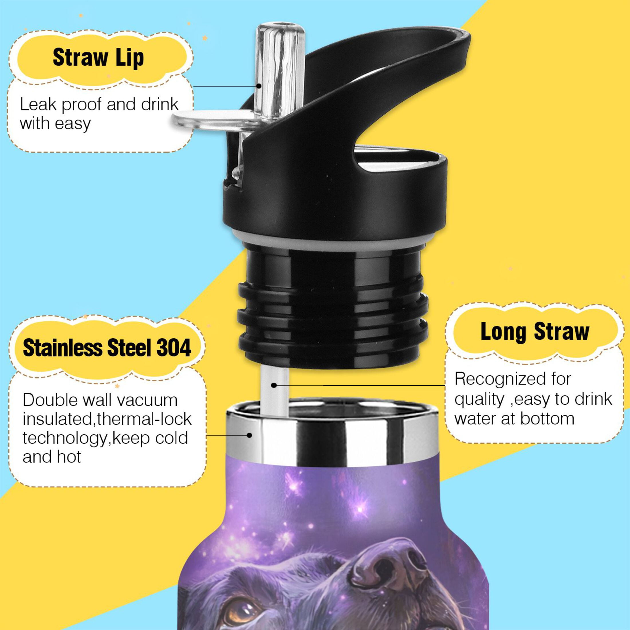 600ML Stainless Steel Insulated Cup Sports Water Bottle Portable Thermos Cup Water Glasses Insulated Tumblers Convenient and Durable Magic Book Dog