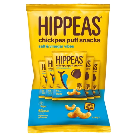 Hippeas Salt & Vinegar Vibes Chickpea Puff Snacks 5 Pack 15g, Imported from Britain