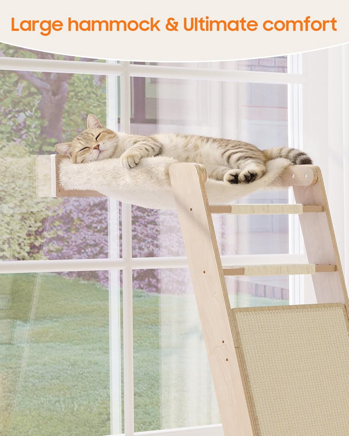 51 Inch  Window Perch with Sisal Pad -Wide Scratcher Suction Cups Hammock Ladder for Sleeping Playing Watching Birds
