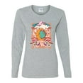 thumbnail image 2 of Wild Bobby Sun and Moon Groovy Vintage Daisy Flowers Stars Vintage Women Graphic Long Sleeve Tee, Heather Grey, X-Large, 2 of 6