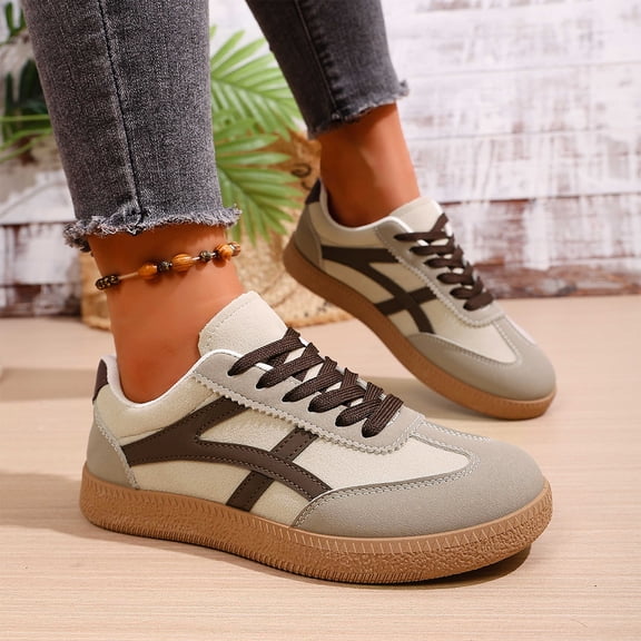 HTHLVMD Retro Stripe Sneakers, Women's Casual Sneakers, Suede Sport Shoes, Women's Retro Gum Sole Fashion Sneakers Casual Retro Walking Shoes-Gum Sole Casual Tennis-Anti Slip Trainers, Beige 5.5