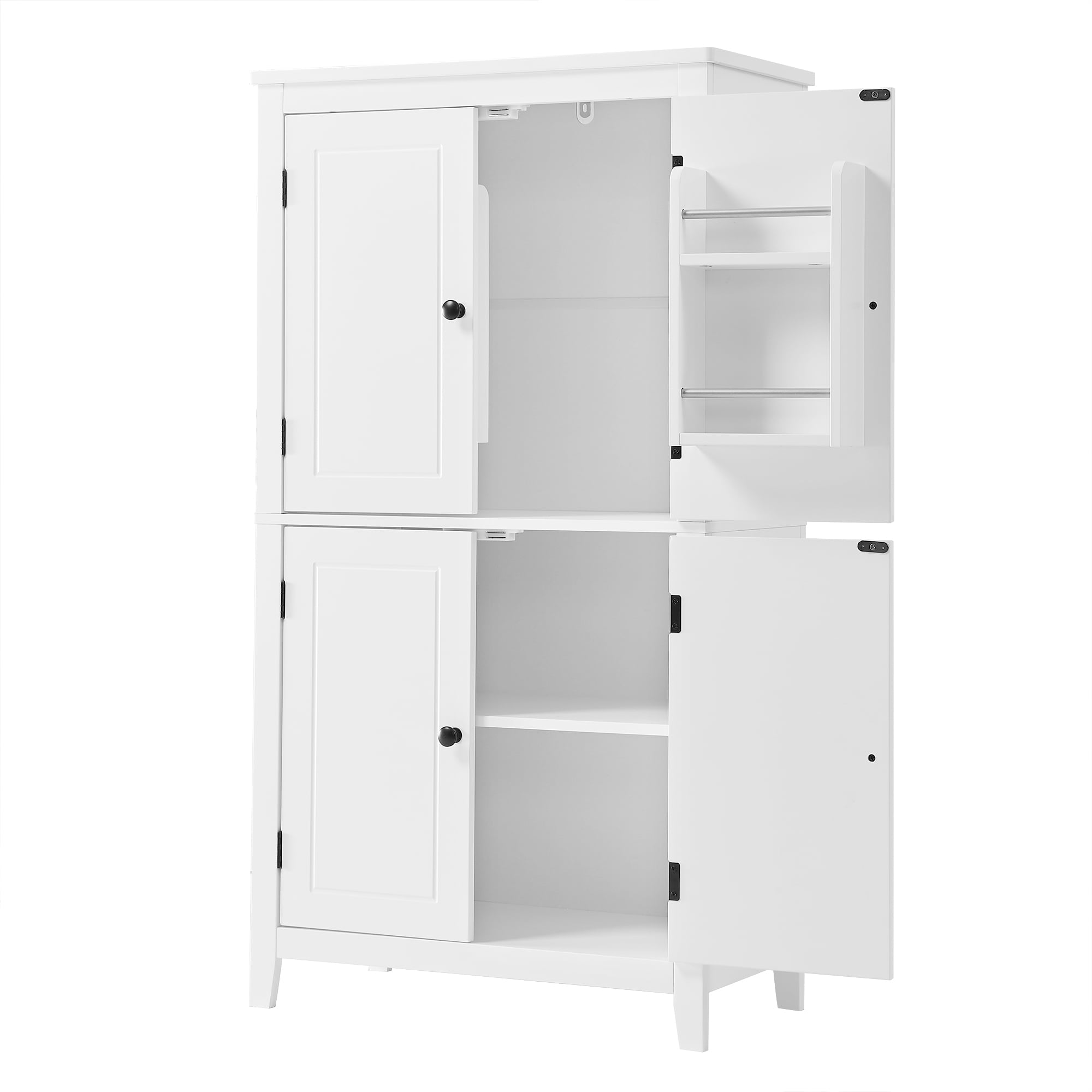 UBesGoo Elegant Bathroom Floor Storage Cabinet with 4 Doors, Adjustable Shelves, Hidden Shelves, White