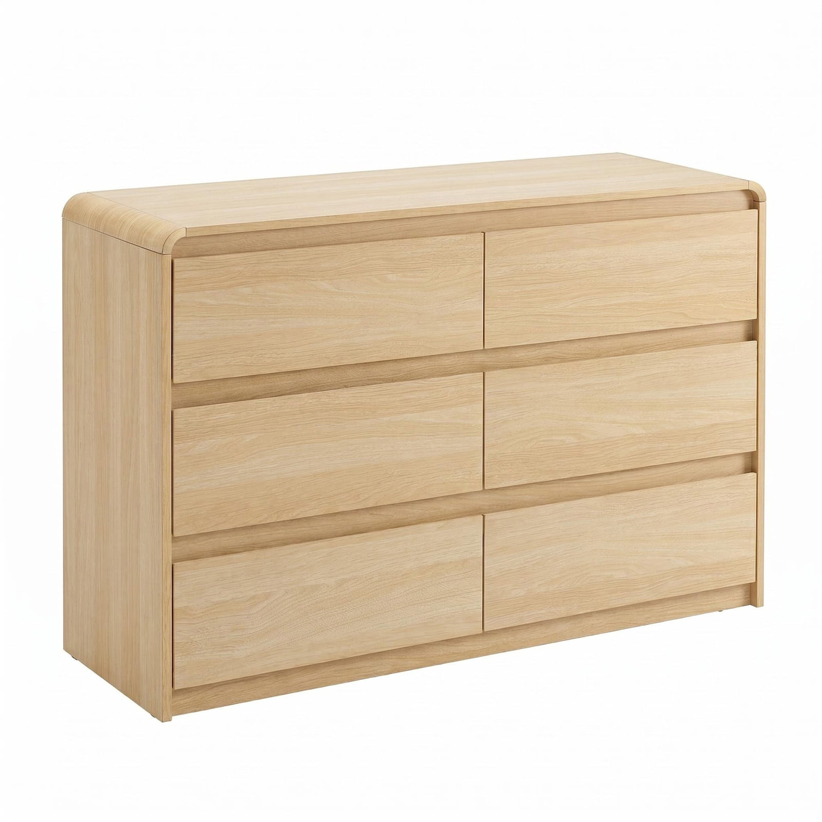 Hommoo Modern 6 Drawers Dresser for Bedroom with Spacious Countertop, Wooden Dressers Storage Cabinet with Concealed Handles & Rounded Corner Design, for Bedroom,Living Room, Natural