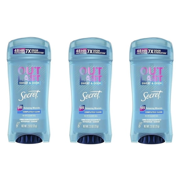 Desodorante Secret Outlast, gel transparente, completamente limpio, 76 ml, paquete de 3