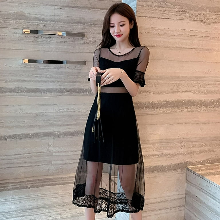 knee length dresses for ladies Sex Sexy Mesh Dresses Black See Through Mesh Lingerie sheer – Le Jour Jour main image 0