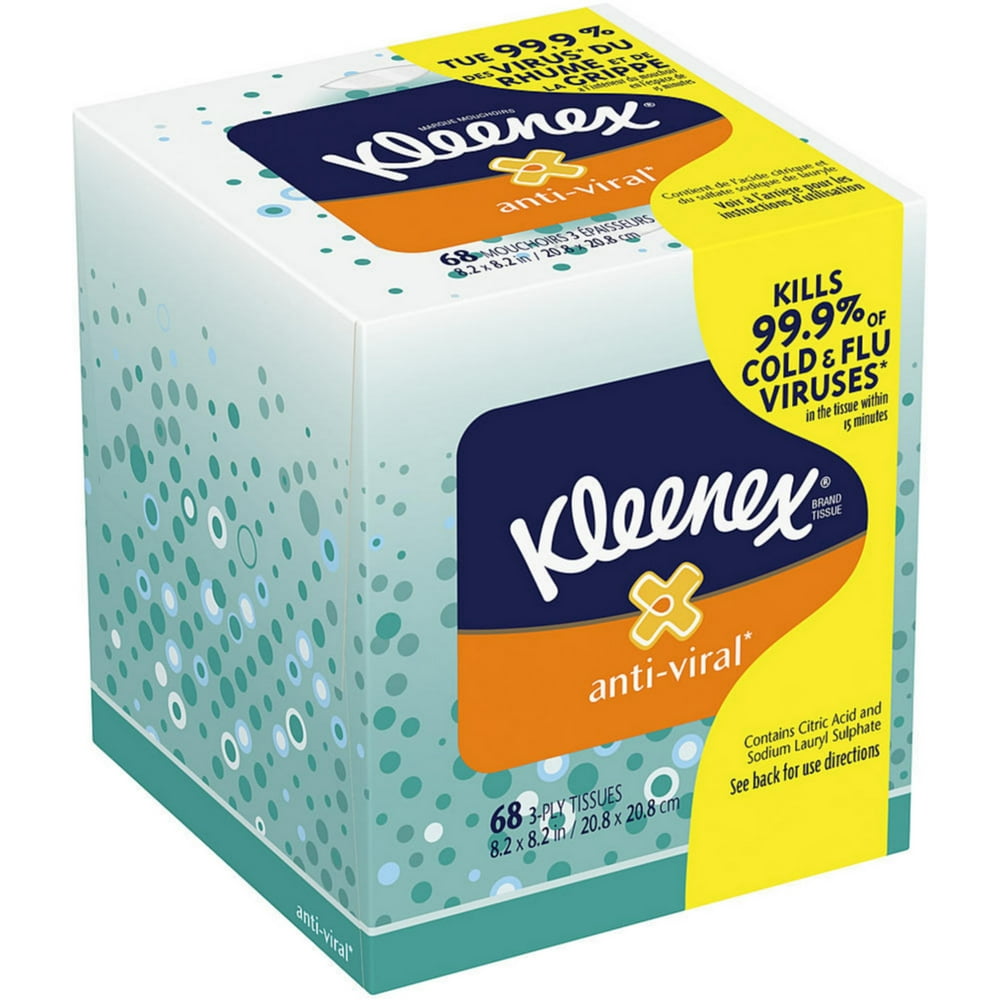 KLEENEX AntiViral 3Ply Facial Tissue 68 Sheets 1 ea (Pack of 2
