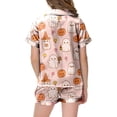 thumbnail image 5 of Futezty Toddler Halloween Pajamas Kids Pumpkin Ghost Print Satin Pajama Set Short Sleeve Button Down Sleepwear with Shorts Set Little Girl Clothes 3T-13T, 5 of 5