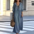 thumbnail image 4 of Dolkfu Cotton Blend Women'S Dresses V-Neck Petal 3/4 Sleeve Blue Maxi Peasant Dresses Retro Vintage Modern Solid Relaxed Fit Dresses Blue,L, 4 of 5