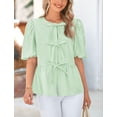 thumbnail image 3 of Blusa PRETTYGARDEN para mujer con lazo en la parte delantera a rayas verde claro, 3 of 8