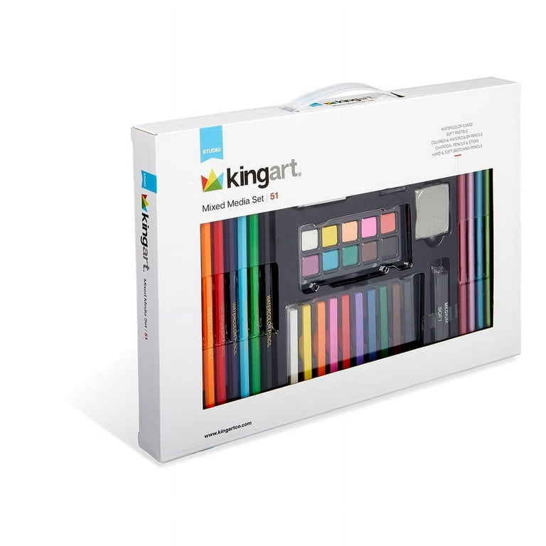 KINGART Wooden Easel Mixed Media Art Supplies Artist Painting and Drawing  Kit, Adult Art Set with Acrylic Paint and Pencils, Sketch Book & Watercolor