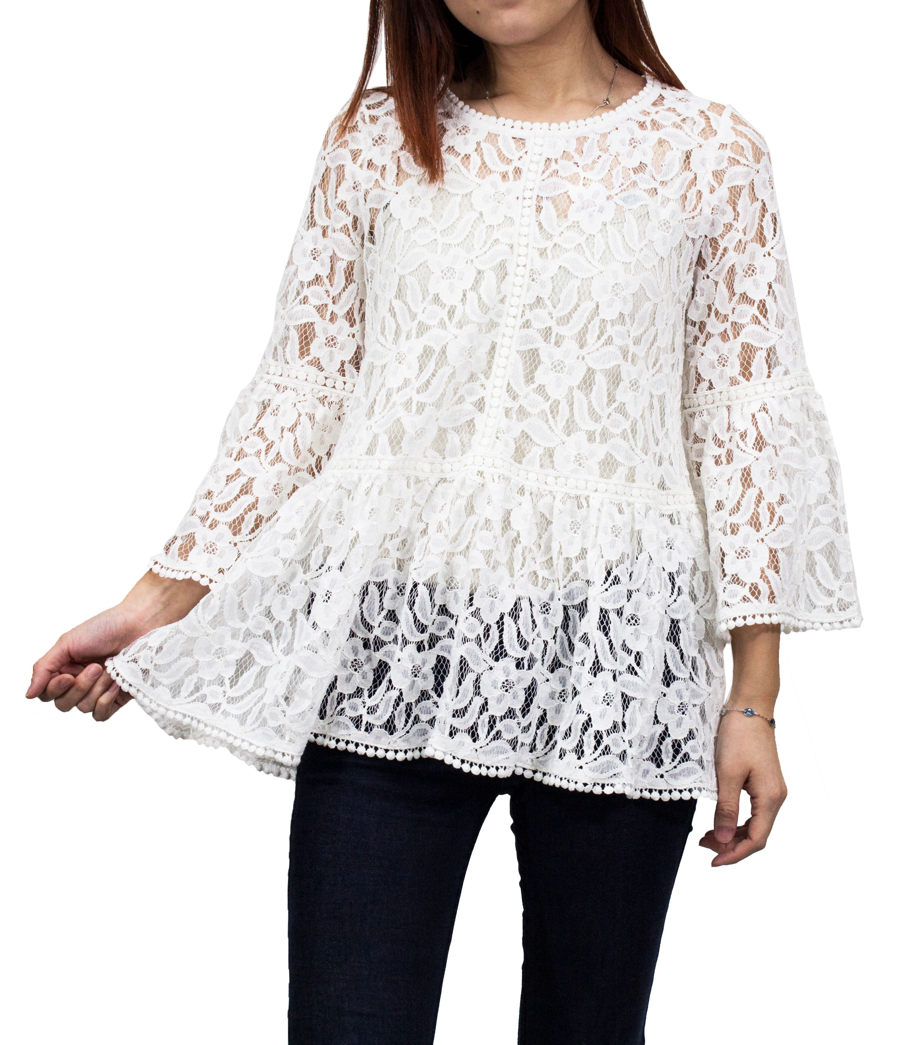 SAY Styles All Yours Womens Openwork Crochet Floral Lace Bell Sleeve ...