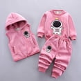 thumbnail image 3 of Boys And Girls' 3 Piece Flannel Set Cat Print Pullover Sweatshirt Hooded Zipper Vest Thick Pants Winter Outfits, 3 of 3