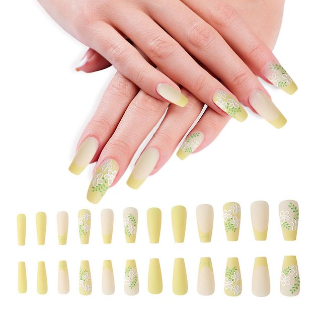 (24 piezas) Uñas, Uñas postizas mate, Serie de uñas de cobertura total, Uñas resistentes al desgaste, Uñas terminadas, Uñas usables