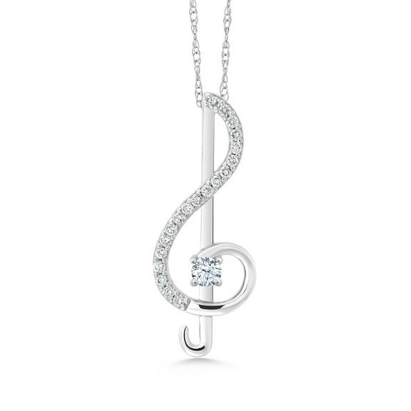Gem Stone King Keren Hanan Inspired by Music 0.28 Ct White Created Sapphire E-F Lab Grown Diamond 10K White Gold Treble Clef Pendant