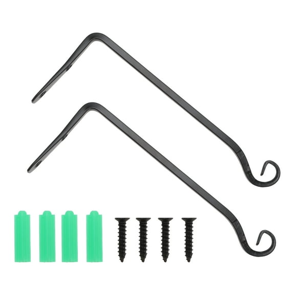 Unique Bargains 2pcs Plant Hanger with Screw 10inch Iron Plant Hanger Hanging Bracket Wall Hooks for Bird Feeder Black