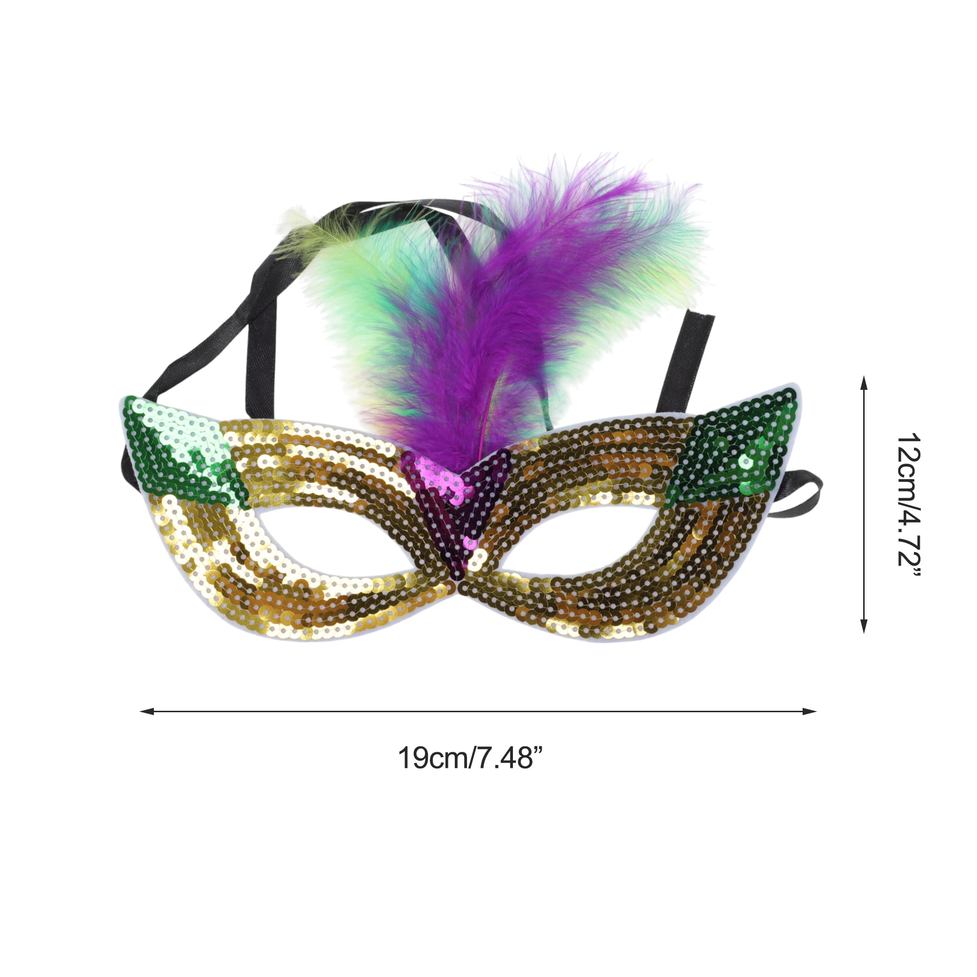 Unique Bargains 1 Pack Colorful Feather Sequins Half Face Party Mask Gold Tone