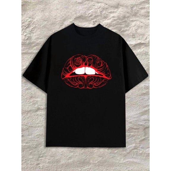 Red Lips Tee Men black Refreshing and lightweight, perfect for summer sports and leisure wear Original Unisex Shirt Graphic Tee tshirts Trendy Unisex Shirt Graphic tshirts