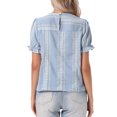 thumbnail image 3 of INSPIRE CHIC Gingham Tops for Women's Peasant Plaid Smocked Ruffle Puff Sleeve Blouses S Light Blue, 3 of 6