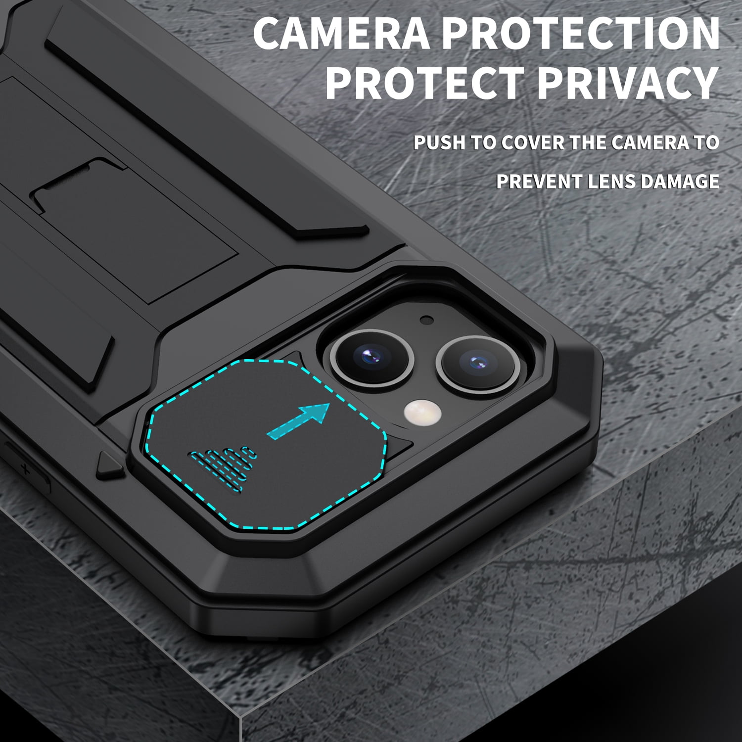 Compatible with iPhone 13 Case with Built-in Glass Screen Protector, Allytech Full Body Shockproof Life Waterproof Kickstand Slide Camera Lens Protective Case for iPhone 13 5G 6.1" 2021, Black