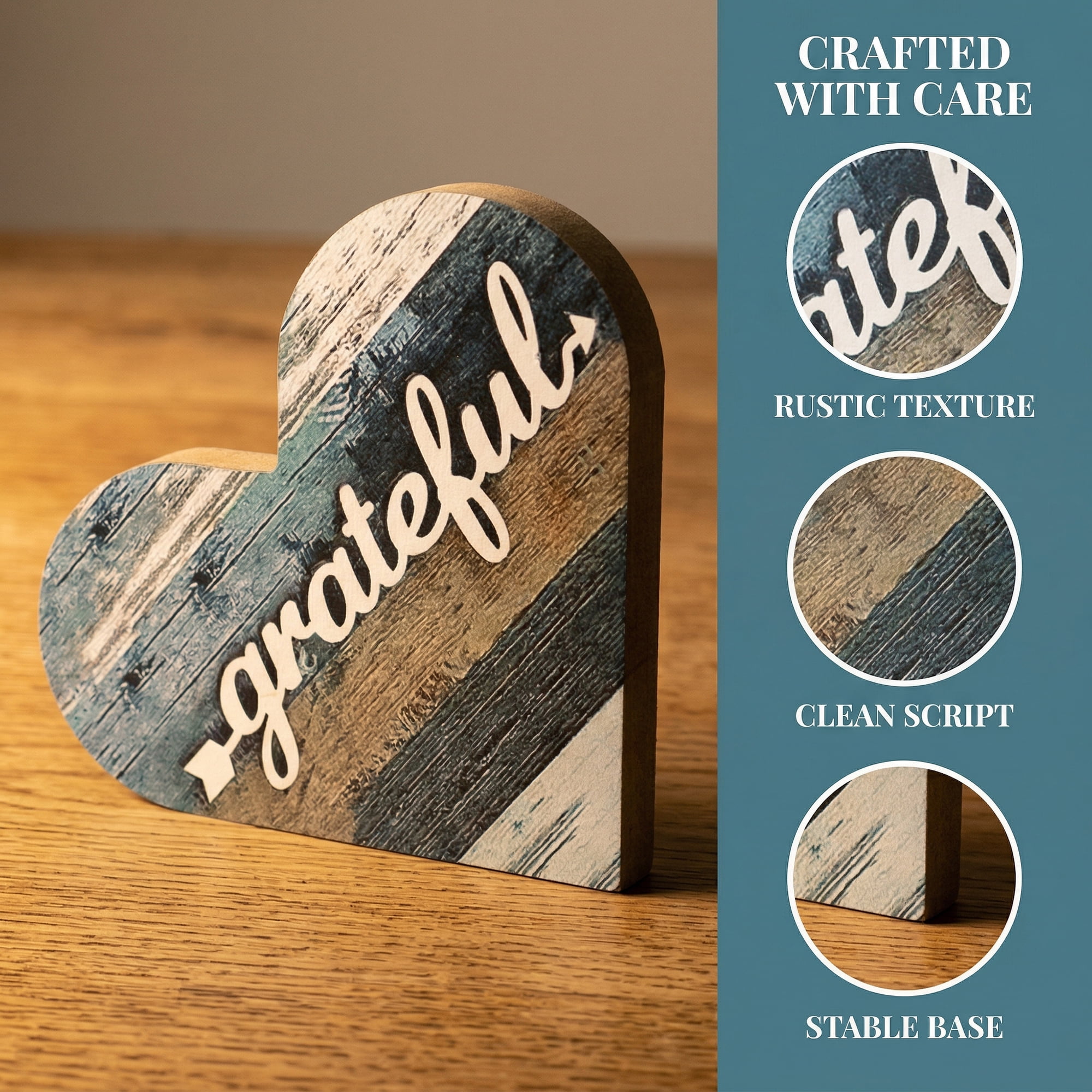 Unique Bargains 2Pcs Wooden Heart Signs Freestanding Heart Tabletop Decor Blue 6.3in