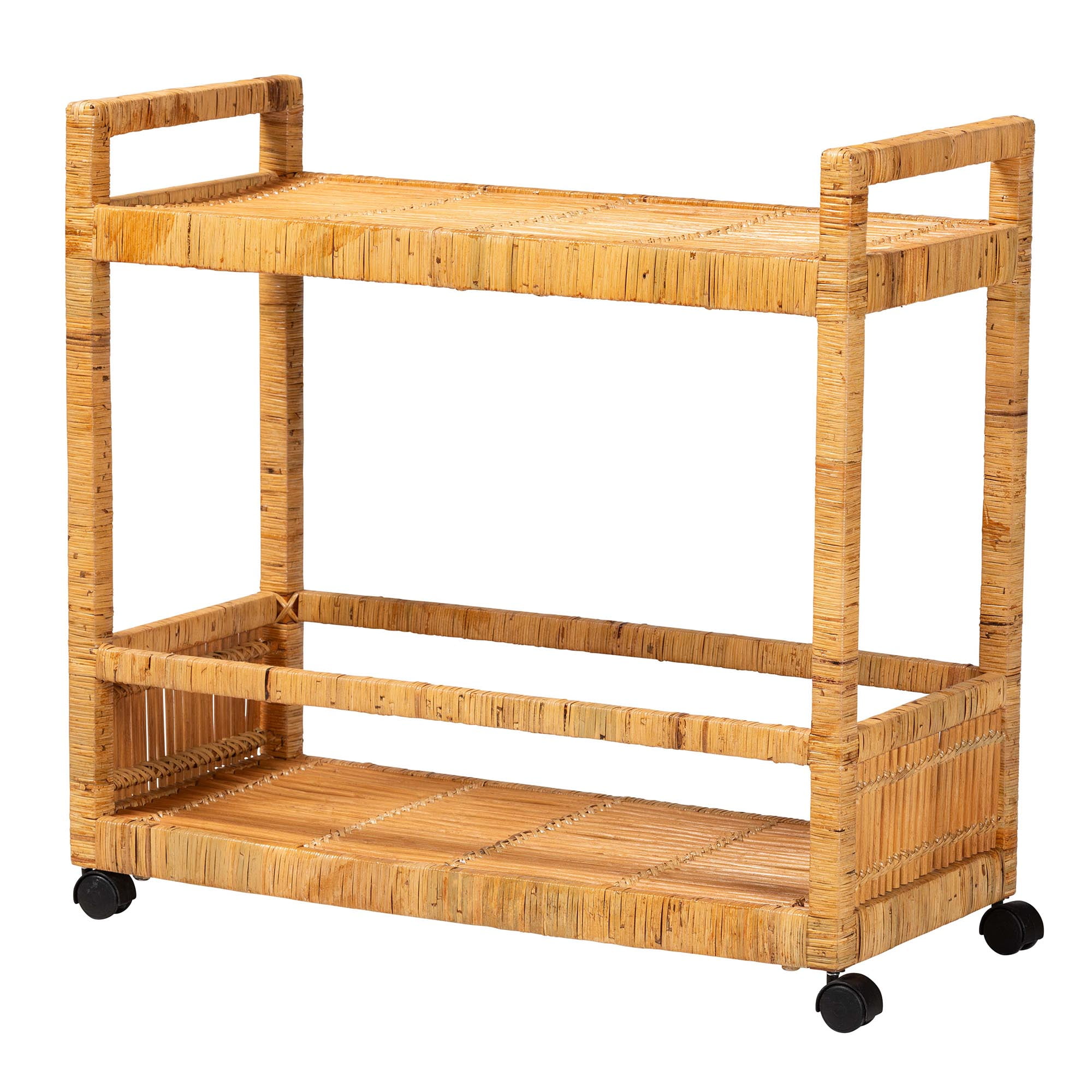 bali & pari Genet Rattan BOHO Kitchen Cart, Natural Brown