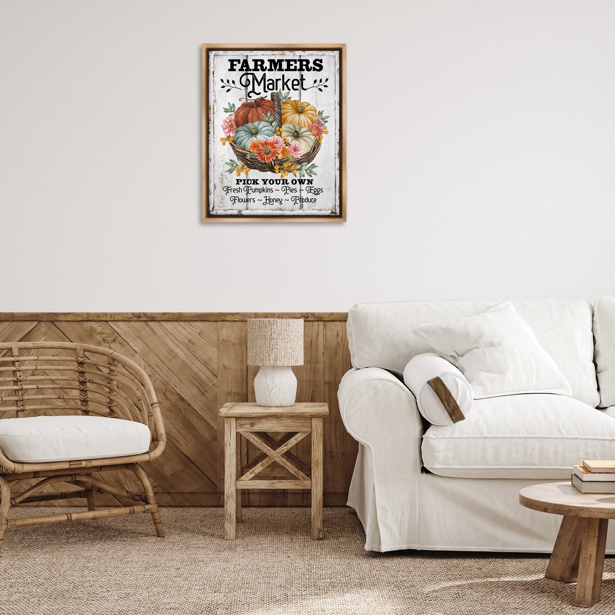 Stupell Industries Farmers Market Pumpkin Basket Holiday Painting Brown Floater Framed Canvas Art Prints Wall Art, 25 x 31