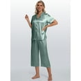 thumbnail image 4 of DAKIMOE Silk Satin Pajama Set for Women Capri Pajamas Short Sleeve Button Down Two Piece Pjs Sleepwear Soft Loungewear Nightwear, 4 of 8
