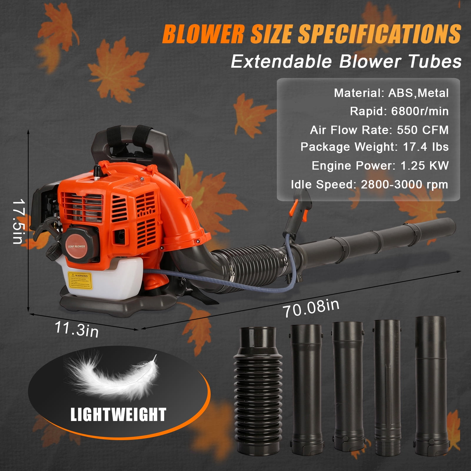 kiel 52CC Gas Powered Backpack Leaf Blower | 550 CFM High Air Flow | 6800 RPM | for Yard Lawn Leaf Cleanup