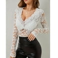 thumbnail image 5 of JGNGSHN Women's Floral Lace Long Sleeve Tops Fashion V Neck Pullover Mesh Slim Fit Blouse Top, 5 of 7