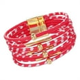 thumbnail image 1 of yingyy Bracelet Multi-layers Magnetic Buckle Leather Multi-colored Leopard Print Bangle Party Decoration Wristband Jewelry Red 1Set, 1 of 6