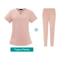 thumbnail image 2 of LISTHA Womens Scrubs Set Medical V-Neck Uniform Scrubs Set Nursing Stretch Scrubs Top and Jogger Pants Pink L, 2 of 5