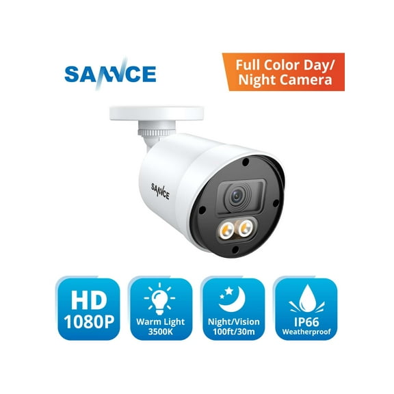 SANNCE 1080p 100ft Full Color Night Vision Bullet Camera with 2 Warm Lights