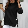 thumbnail image 5 of safuny Womens Oversized Sweatshirt Crewneck Long Sleeve Pullover Sweatshirts Solid Color Split Hem with Button Black _k XXL, 5 of 9