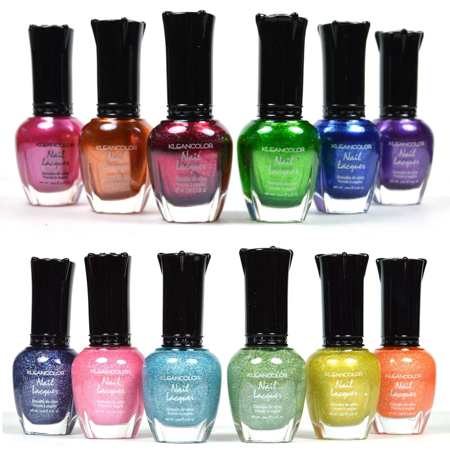 12 NEW PCS KLEANCOLOR FULL SIZE 6 METALLIC+ 6 HOLO SET NAIL POLISH
