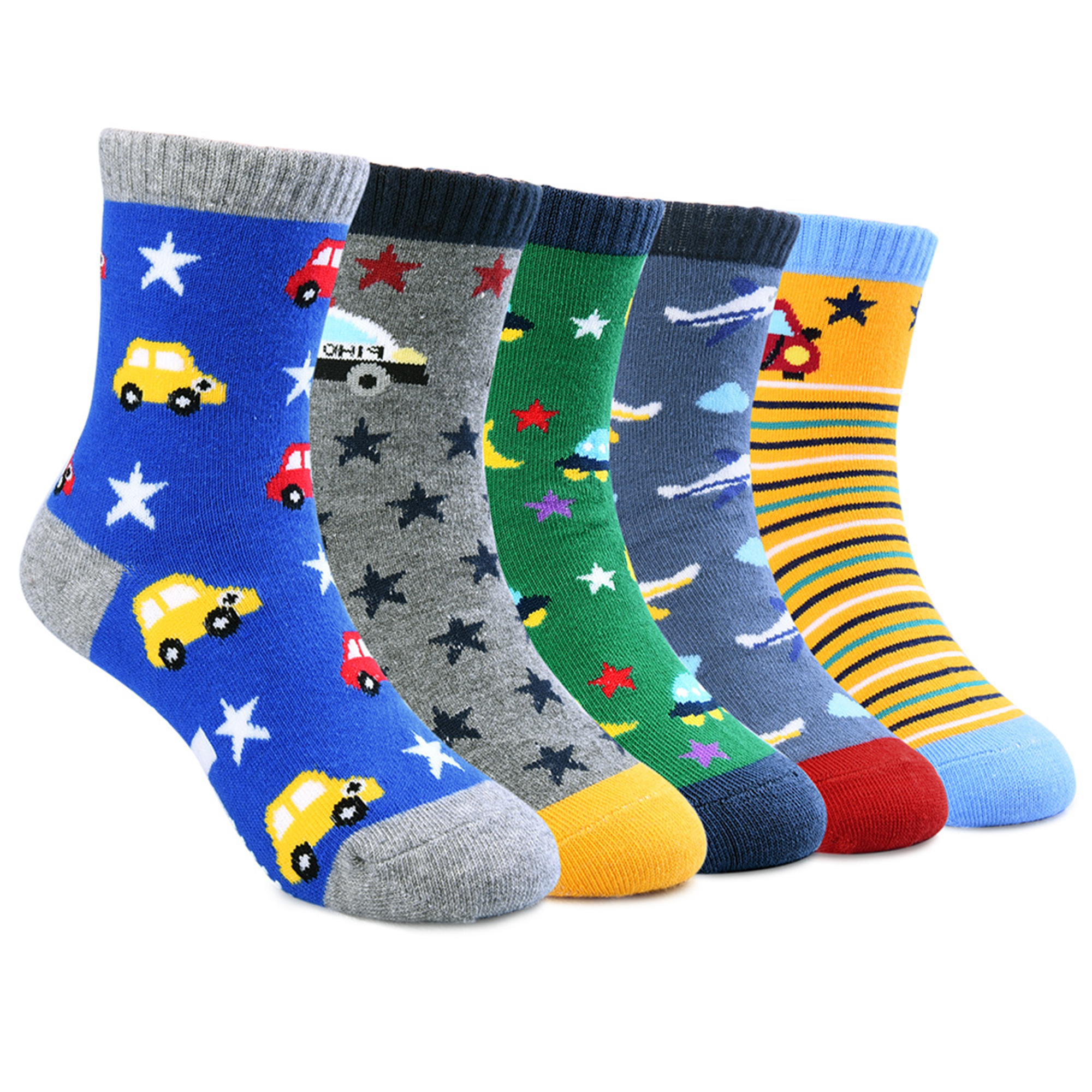 Vbiger 5 Pairs Toddler Boys Socks 2T5T, Cartoon Pattern Cotton Socks
