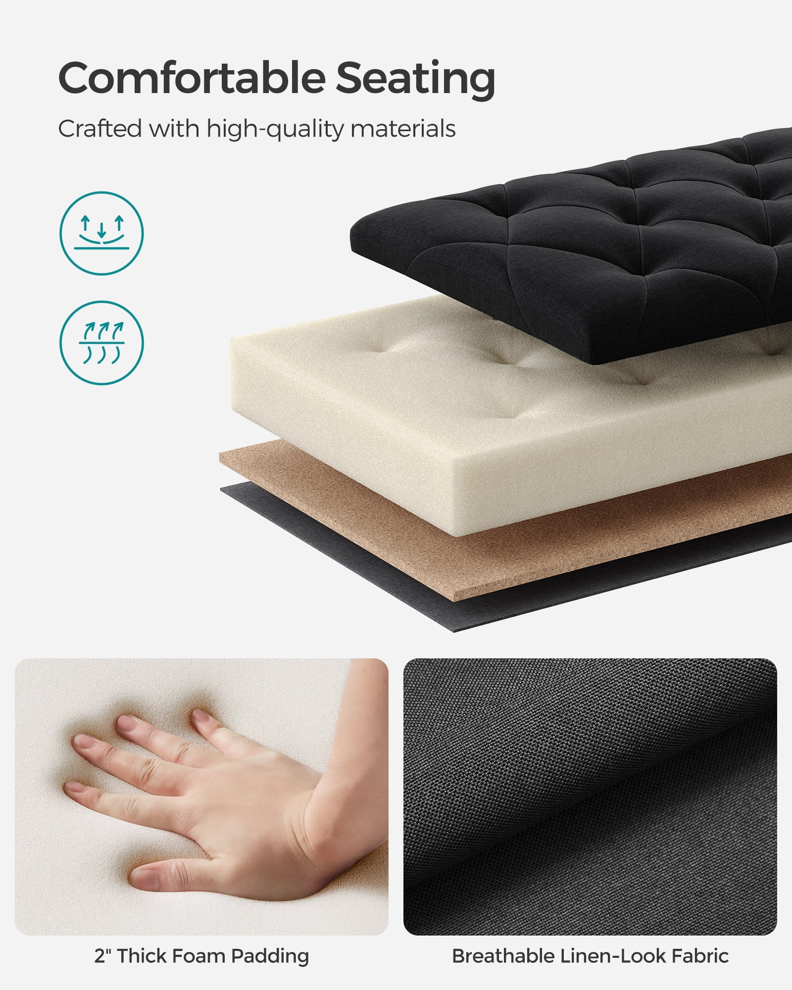 SONGMICS 43.3" Storage Ottoman Bench, Foot Rest with Legs, Ottoman with Storage, Rectangle End of Bed Bench, Storage Chest, Load up to 660 lb, Study